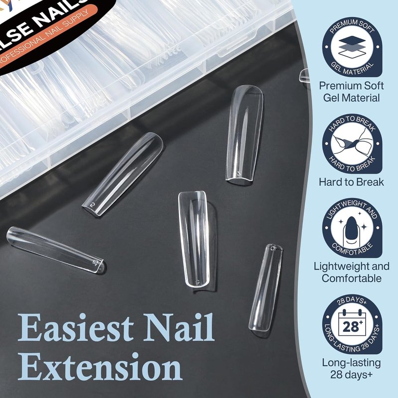 Luckyfairy XXL Extra Long Square Nail Tips - 120 Pcs in 12 Sizes | Clear Acrylic Press-On Nails for DIY Nail Art