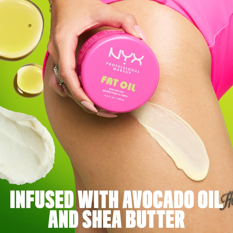 NYX PROFESSIONAL MAKEUP Fat Oil Body Butter in Suga Baddie, Vanilla Scented Body Cream with Avocado Oil and Shea Butter for 24 HR Hydration, Fast Absorbing, Whipped Formula, Vegan & Cruelty-Free