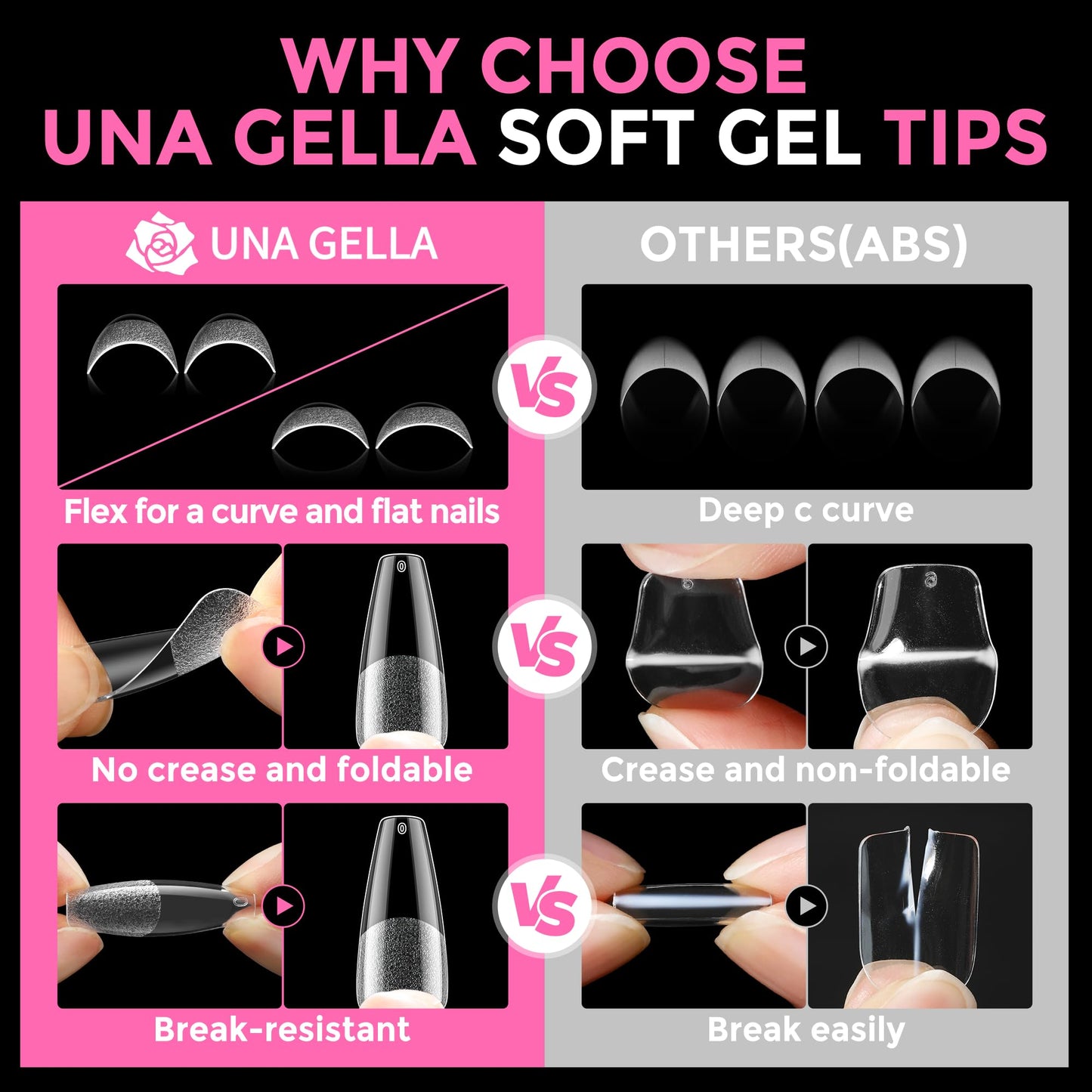 UNA GELLA Long Coffin Nail Tips: 216pcs Coffin Acrylic Fake Nails Full Cover Gel Nail Tips Press On Nails Clear Tips for Nail Extension DIY Salon 12 Sizes