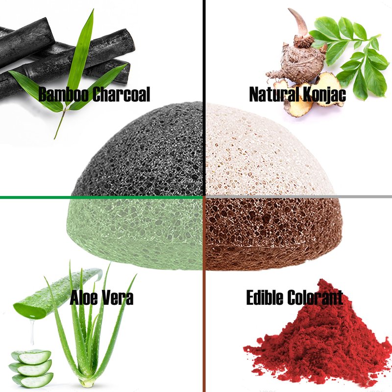Zabiltro Natural Konjac Facial Sponges - Semicircles - for Gentle Face Cleansing and Exfoliation Eco-Friendly - Skincare Face Body Washing Cleaning (WH+WH)