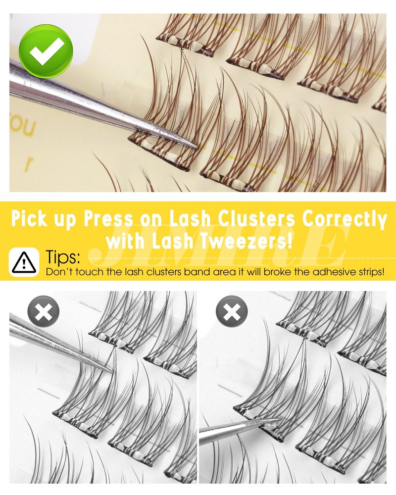 JIMIRE Brown Self-Adhesive Eyelashes Press on Lashes Clusters, Natural Look Pre-Glued Lash Clusters No Glue Needed Wispy 10-12MM Individual Lashes Brown Cluster Eyelash Extensions