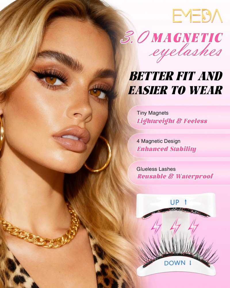 EMEDA Magnetic Eyelashes Natural Look No Glue Reusable Magnetic Lashes with Applicator, Faux Mink Lashes Lightweight & Comfortable for Women Sensitive Eyes Daily Makeup with Mirror Case (Natural)