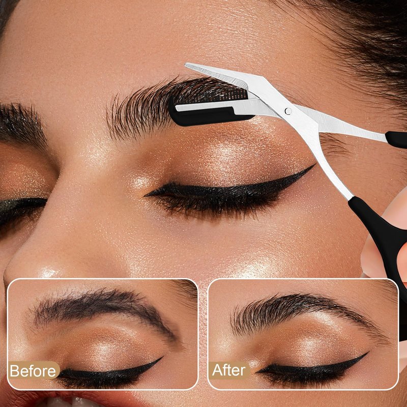 5 in 1 Eyebrow Trimming & Shaping Kit with Scissors, Razor, Spoolie & Cleaning Brush - Men/Women - Black