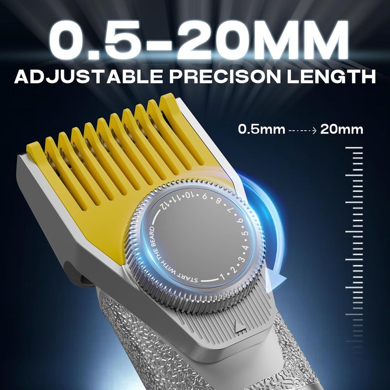 Beard Trimmer for Men - Waterproof IPX7, 2-Speed Settings, Adjustable Comb | 6-in-1 Grooming Kit - Deep Silver