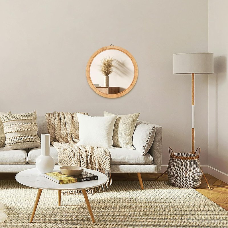 Rattan Wall Mirror - 20" Boho Round Decorative Mirror for Bathroom, Vanity & Entryway | Farmhouse Style