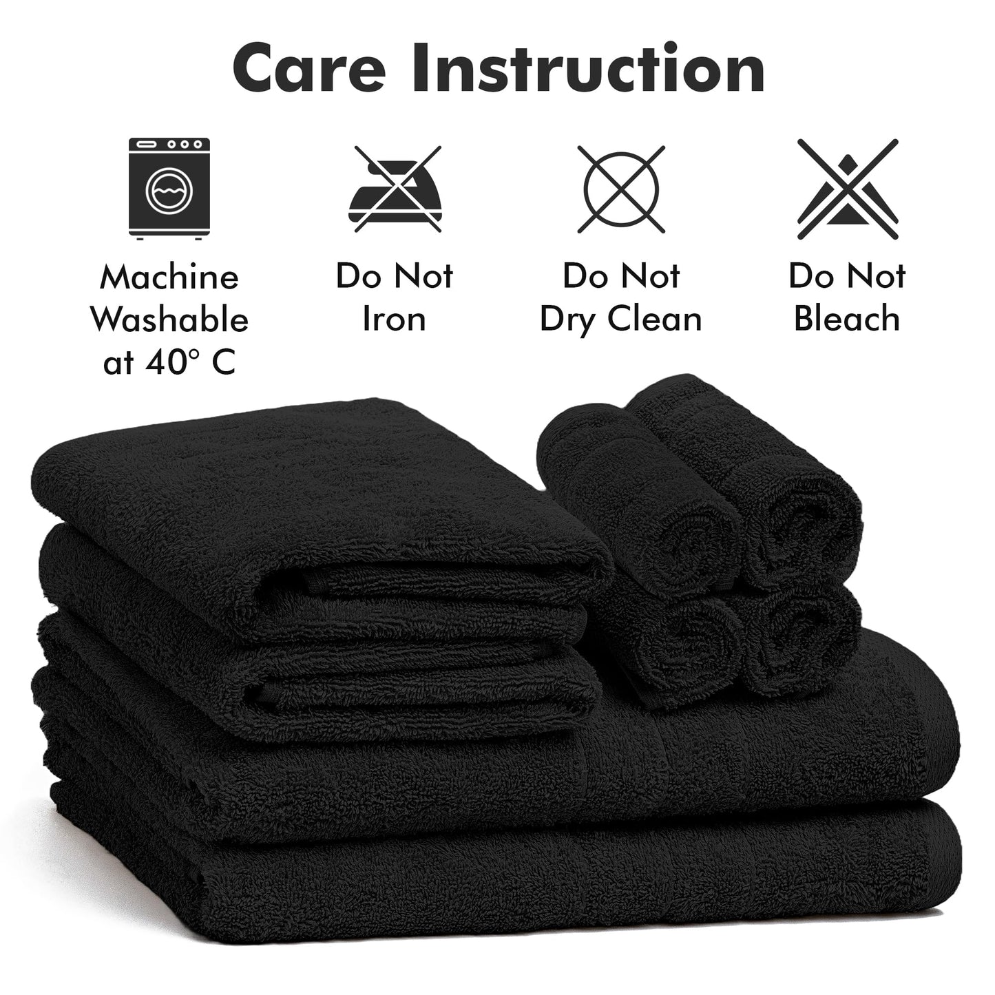Novo Home Bath Towels Set of 8 – 100% Cotton (Black) Bathroom Towel Set Bale Includes 2 Bath, 2 Hand, 4 Face Towels – Soft, Absorbent & Quick Dry Towel for Bathroom, Spa, Kitchen, Hotel Use