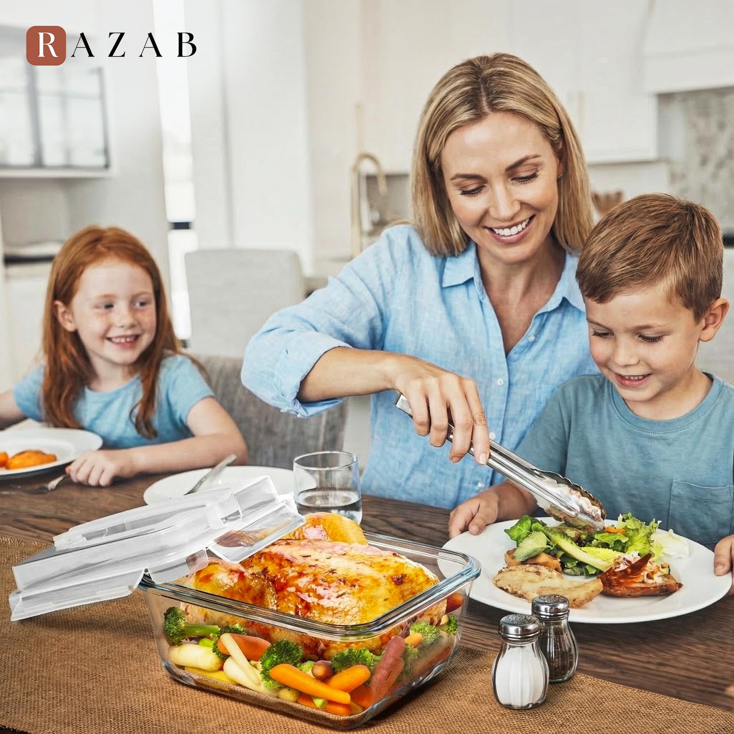 Razab 2700ml / 91Oz / 11.5 Cups Large Glass Food Storage Containers with Lids - Glass Meal Prep Containers for Roasting & Storing Leftover, Glass Lunch Container, Microwave & Oven Safe