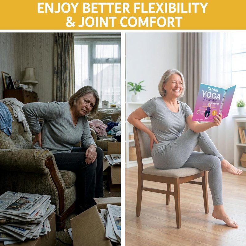 POCAZONE Chair Yoga for Seniors Over 60 Book and Chart, 30 Poses with Video Guide, Spiral Bound, Large Print, 30-Day Laminated Chart, Seated Exercises for Weight Loss, Flexibility
