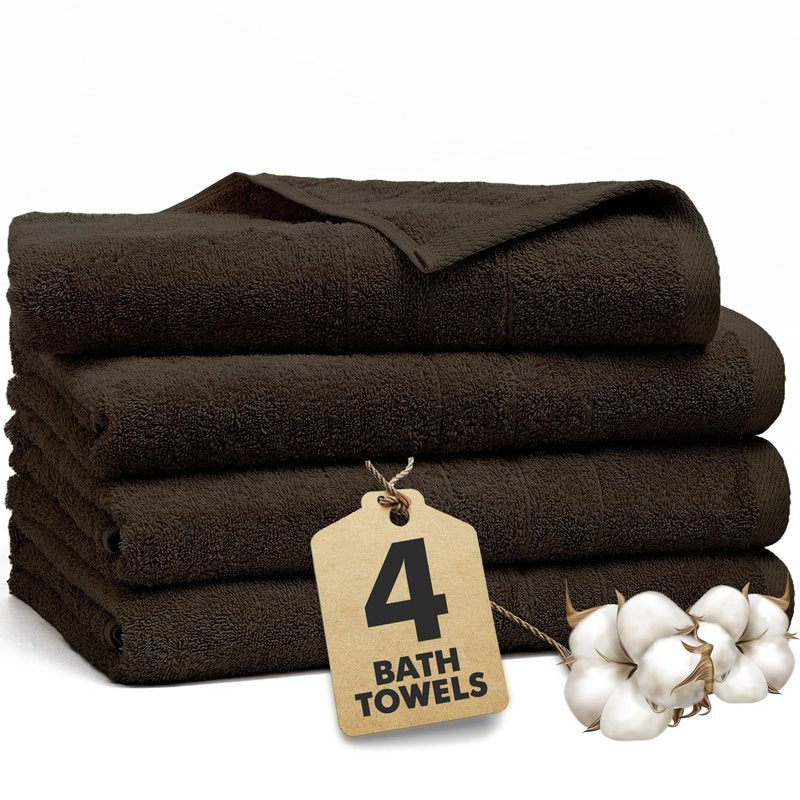 Novo Home Bath Towels Set of 4 – 100% Cotton Dark Brown Extra Large Towels for Bathroom, Spa Use (55x28 in) – Super Soft and Quick Dry Large Bath Sheets for Adults