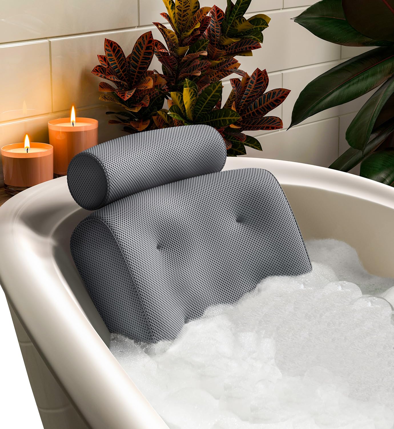 Everlasting Comfort Luxury Bath Pillow - Head, Neck, Back Support Cushion for Bathtub, Spa, Soaking