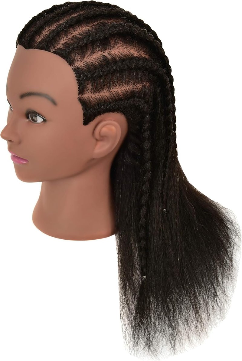 FUTAI African American Mannequin Head 100% Real Human Hair Manikin Doll Style Head for Practice Braiding Styling Cosmetology Training with Stand