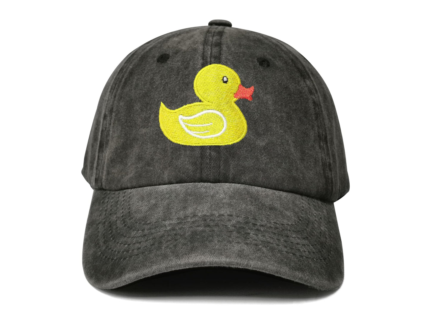 Hepandy Embroidered Yellow Duck Baseball Hat, Lover Gifts for Men Women, Washed Black Embroidery Adjustable Cap, Outdoor Snapback Hat Dad Hat
