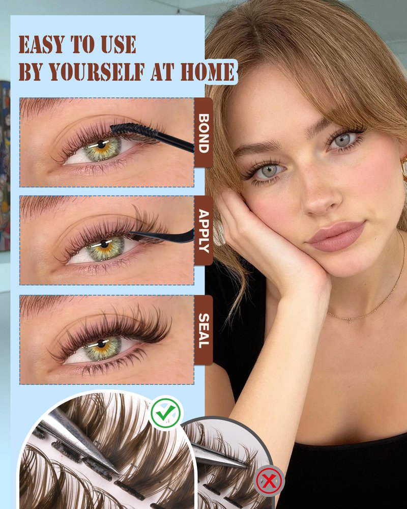 Brown Lash Clusters With Bottom Eyelash Clusters Natural Look Cluster Eyelash Extensions 300Pcs Brown Wispy Lash Clusters D-Curly Individual Lashes 10-16MM by Zegaine