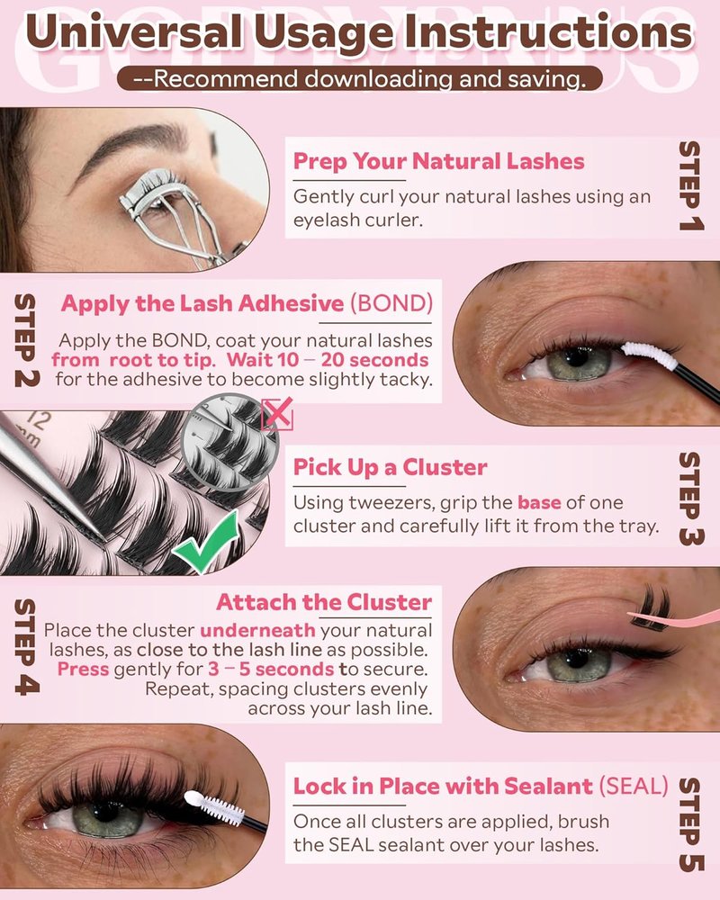 Skiennix Fluffy Manga Lash Clusters Kit - Natural Wispy Eyelash Extensions for DIY Anime Look | Waterproof Bond & Seal