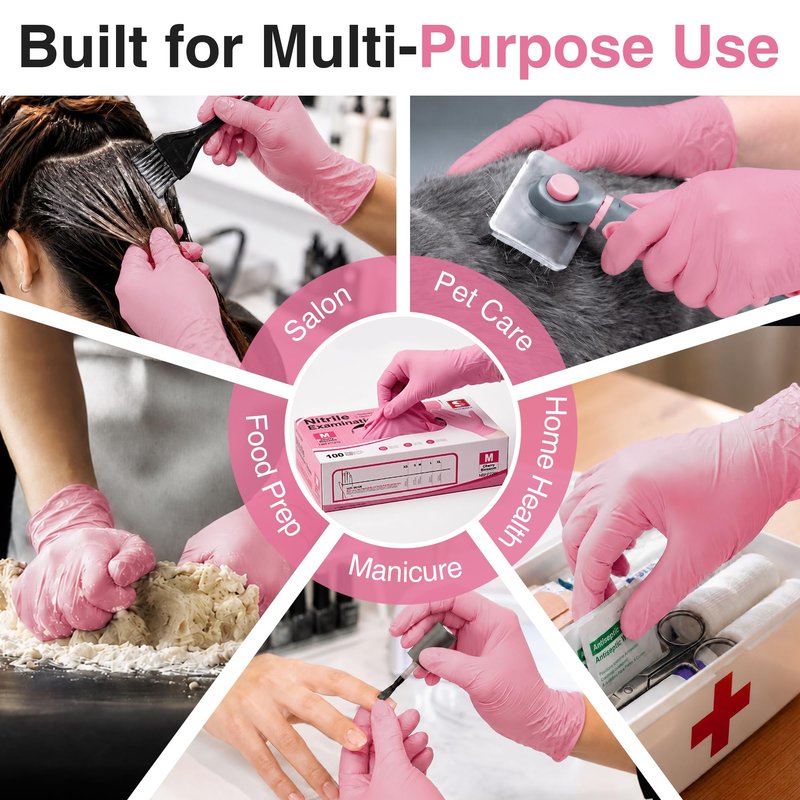 Schneider Nitrile Exam Gloves, 4-mil Medical Gloves Disposable Latex Free, Powder Free, Food Safe Glove for Cooking, Cleaning, Examination, Cherry Blossom, Medium, 100-ct Box