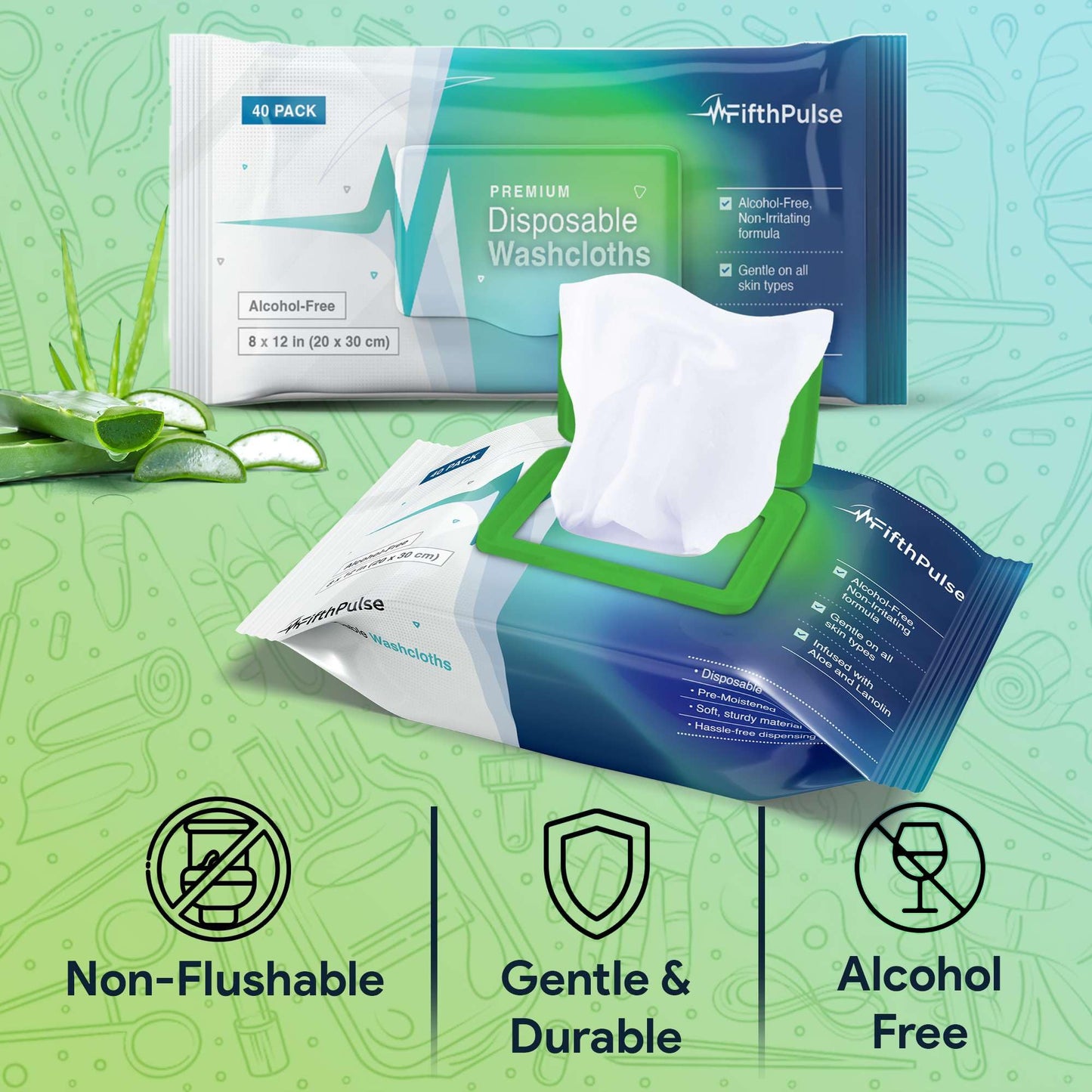 Disposable Body Wipes For Adults 40 Count -Premoistened Washcloths For Elderly Bathing Infused With Aloe and Lanolin -Alcohol-Free Adult Wet Wipes, Extra Large 8” x 12” Wash Cloth