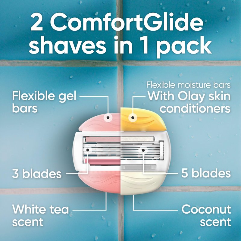 Gillette Venus ComfortGlide White Tea 4 count, with Gillette Venus ComfortGlide plus Olay 2 count, Women's Razor Blade Refills