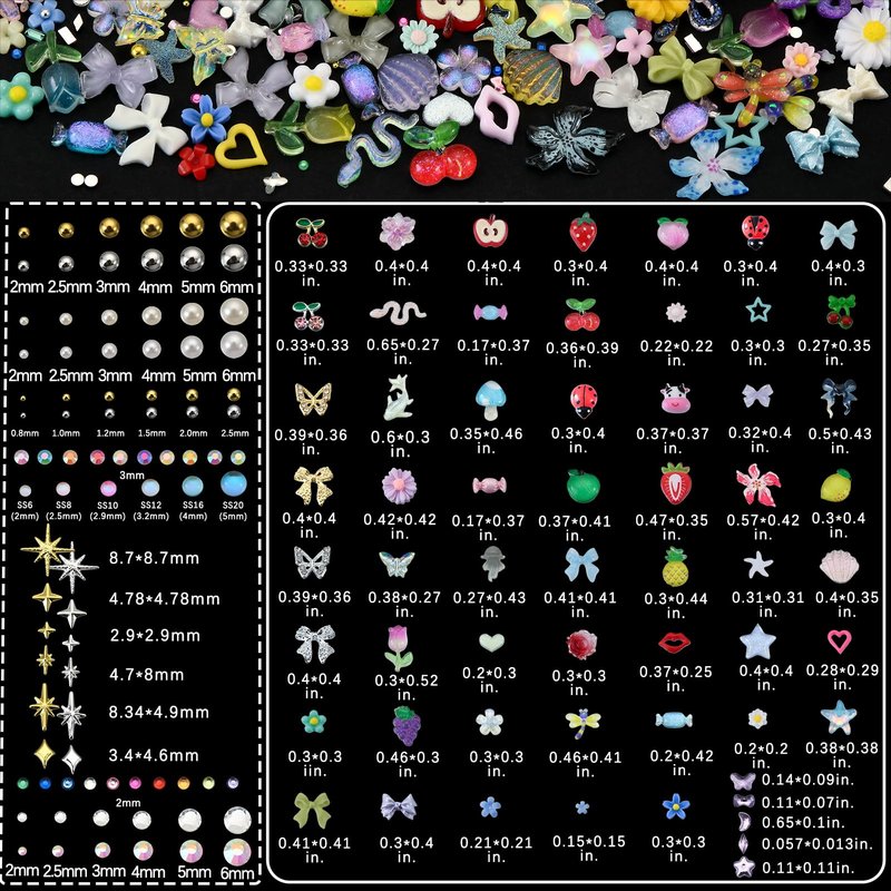 OPMADM 9000 Pcs 3D Nail Charms and Gems Bulk Y2k Cute Charms for Nails Design Kit 110 Styles Colorful Rhinestones Bows Butterfly Flower Star Beads Pearls Bubble