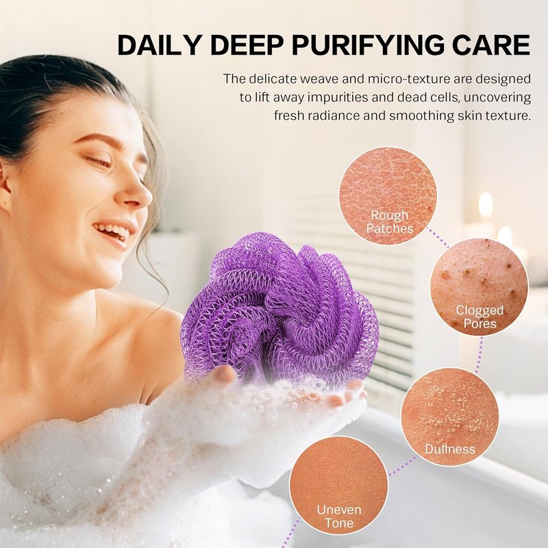 African Net Sponge Exfoliating Body Scrubber - 2-Piece Set for Deep Cleansing & Dead Skin Removal | Pink & Purple