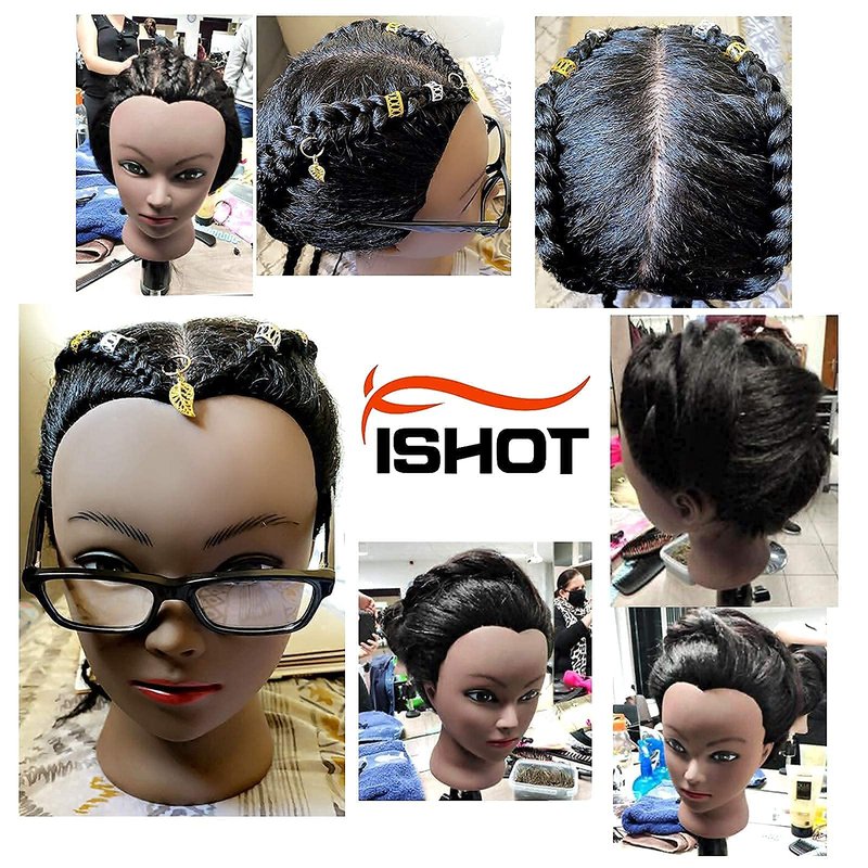 ISHOT Mannequin Head With Hair,100% Real Human Hair,Hairdresser Training Head,Doll Head,Beauty School Hair Practice Head,Manikin Cosmetology Black
