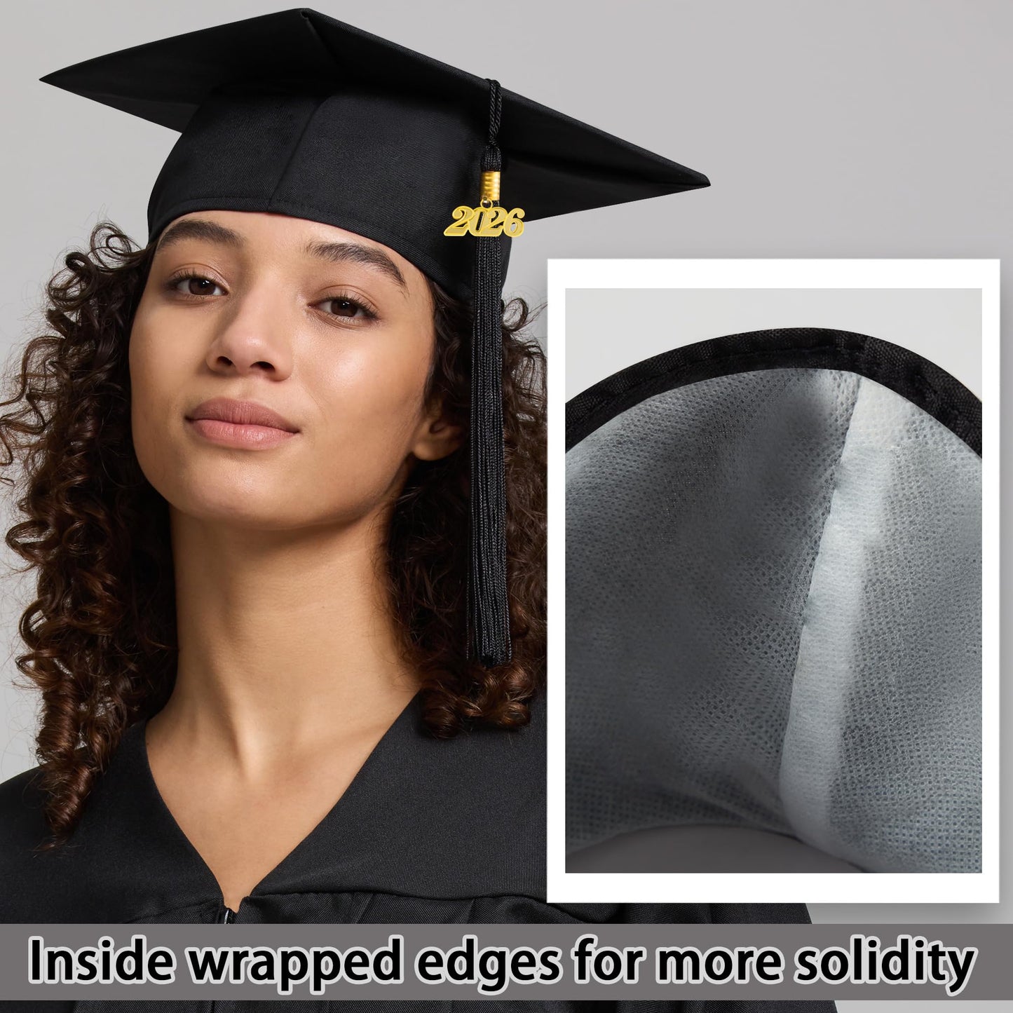 TngHui Unisex Adult Matte Graduation Cap with 2026 Tassel for High School and Bachelor Black
