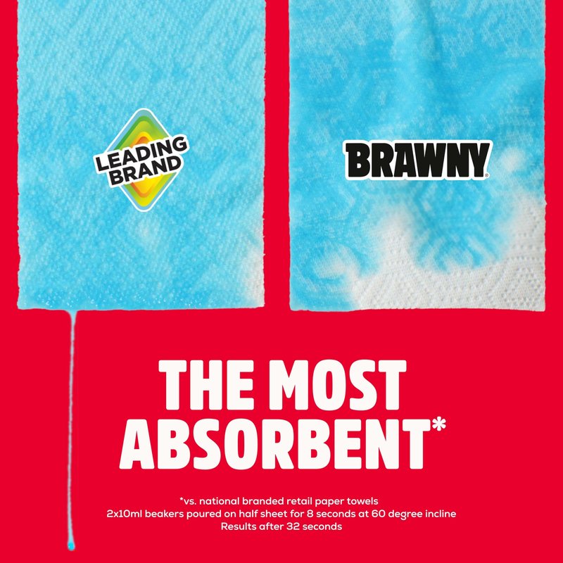 Brawny Tear-A-Square 3-Ply Paper Towels, 6 Double Rolls = 12 Regular Rolls, Strong, Absorbent, and Durable with 3 Sheet Sizes (Quarter, Half, Full)