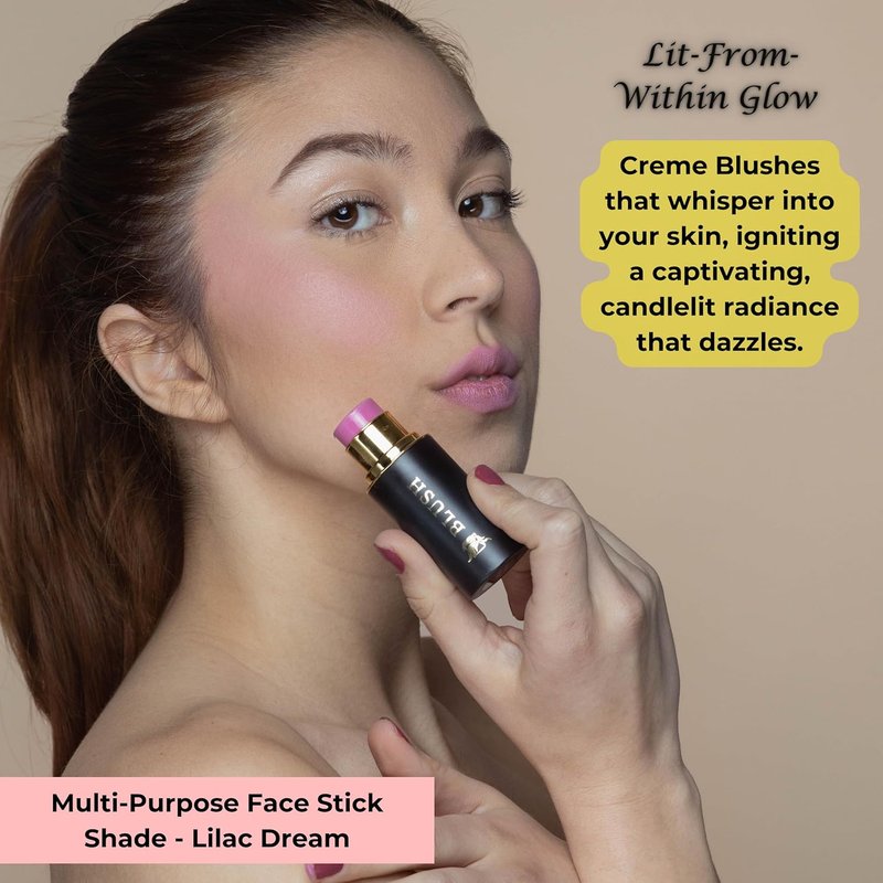 Cream Blush Stick - 3-in-1 Hydrating Makeup for Cheeks, Lips & Eyes | High Pigment Formula with Shea Butter & Hyaluronic Acid | Lilac Color