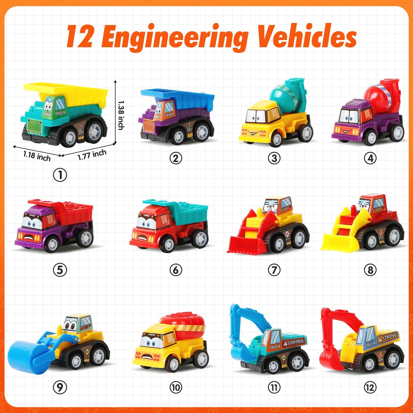 ZenBombs Easter Eggs Plastic Filled with Pull-Back Engineering Toys Gift for Easter Eggs Hunt, Birthday Party for Kids Over 3 Years Old 12-Pack