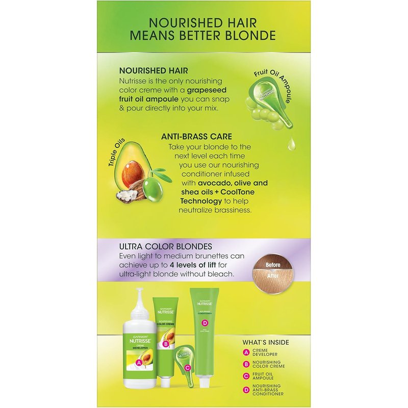 Garnier Nutrisse Ultra Color Permanent Hair Dye - LB1 Ultra Light Cool Blonde | Nourishing Creme, 1 Count