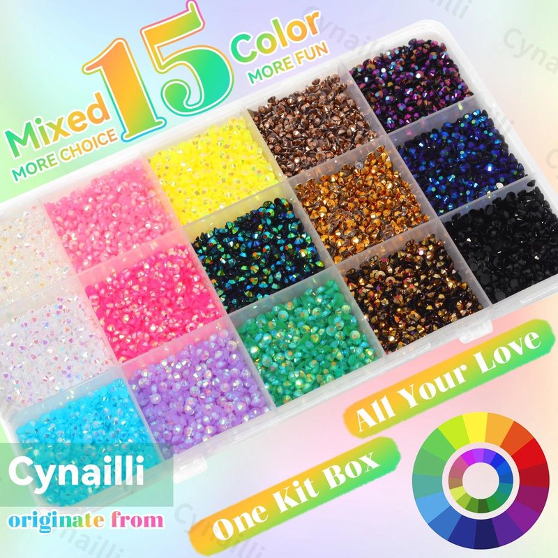 15000Pcs Resin Rhinestones for Bedazzling Kit, 3mm Bedazzler Kit with Flatback Rhinestones, Multicolor Flatback Jelly Gems for Crafting Book Crafts Tumblers Fabric Nail Art Makeup