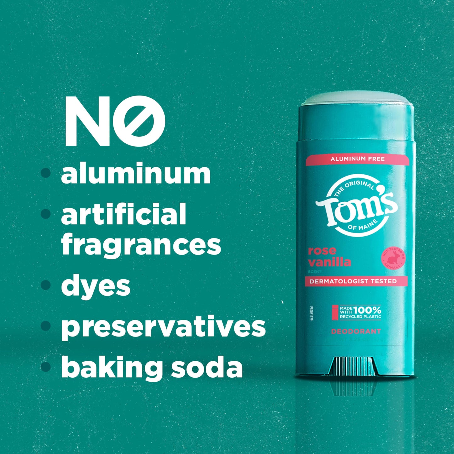 Tom’s of Maine Rose Vanilla Aluminum Free Natural Deodorant For Women & Men | Goes on Clear | Odor & Wetness Protection | Naturally Derived and Moisture-Locking Ingredients | 3.25 oz