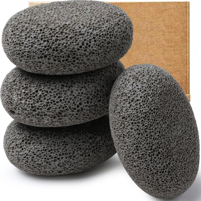 Natural Foot Pumice Stone for Feet, Borogo 4-Pack Lava Pedicure Tools Hard Skin Callus Remover for Feet and Hands Grey