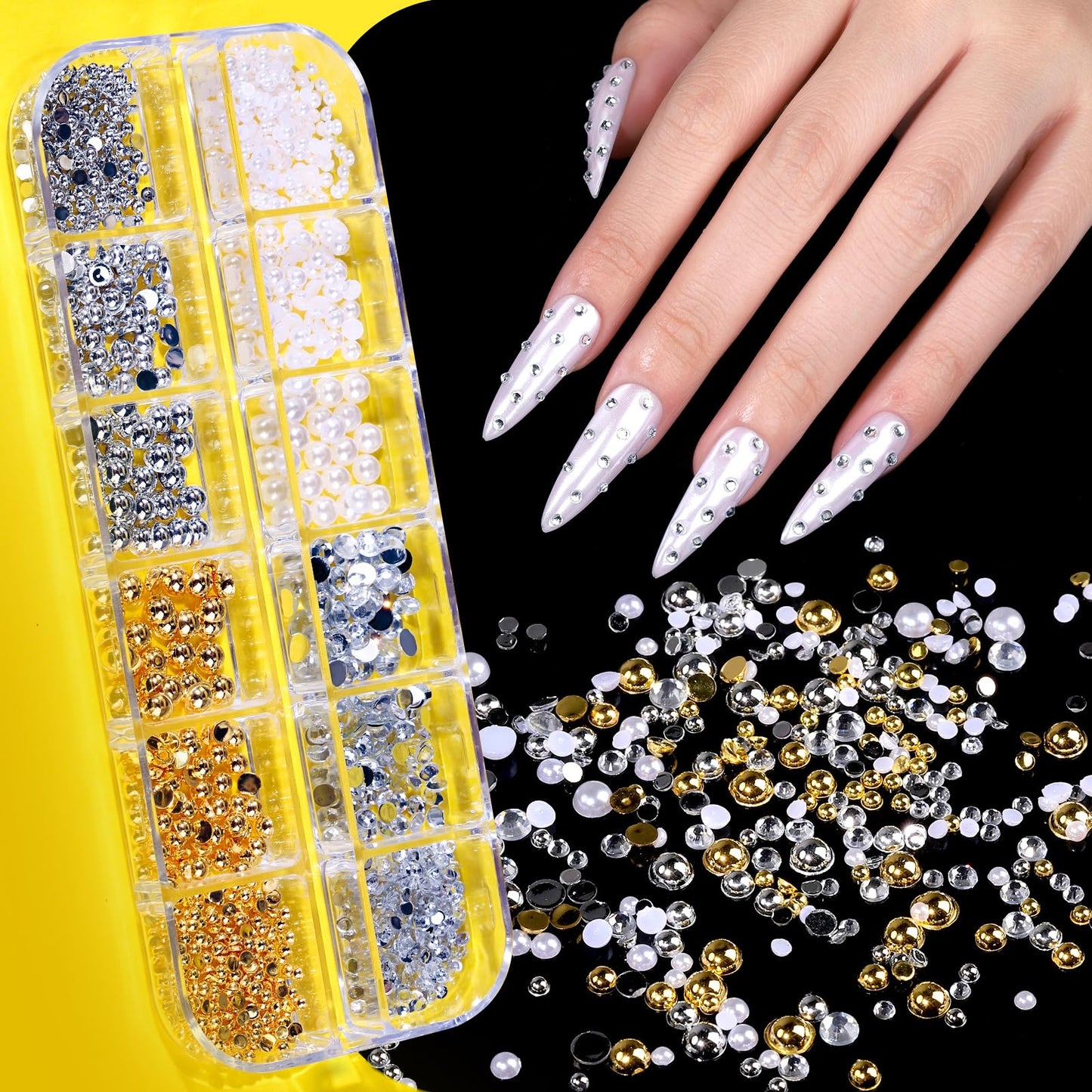 Teenitor Gold Chrome Nail Powder Kit with Nail Charms And Gems, Pearl Nail Chrome Powder for Nails, Silver Crome Powder for Gel Nails, Nail Supplies Nail Decor