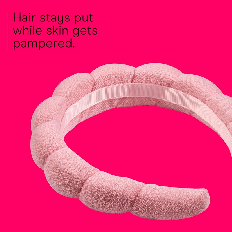 Conair Spa Makeup & Face Washing Headband - Ultra-Absorbent Microfiber | Soft Pink Bubble Design, No-Squeeze Comfort