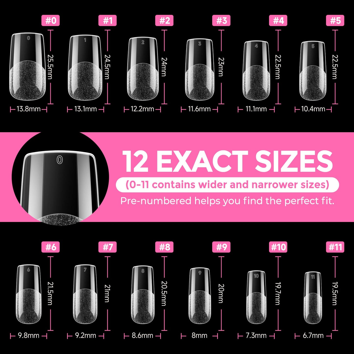 UNA GELLA Medium Square Nail Tips: 216pcs Square Press on Nails Pre-shape Clear Nails Tips for Full Cover Acrylic French False Nails For Nail Extension, Home DIY Nail Salon 12 Sizes False Tips