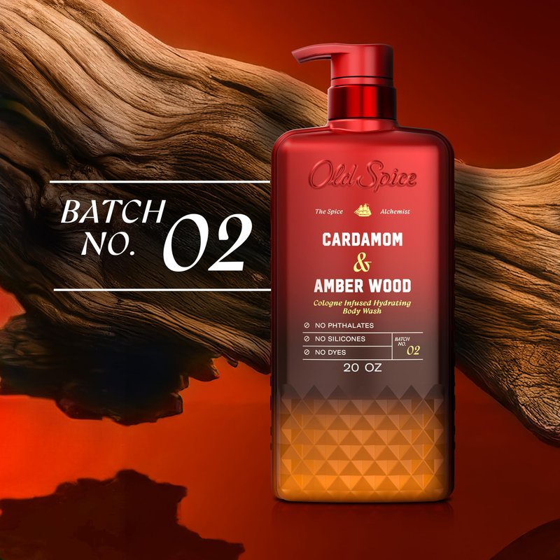 Old Spice Body Wash for Men, The Spice Alchemist Collection, 24/7 Cologne Infused Hydration, No Trade Off Formula, Free of Phthalates Silicones & Dyes, Cardamom + Amber Wood Scent, 20 oz
