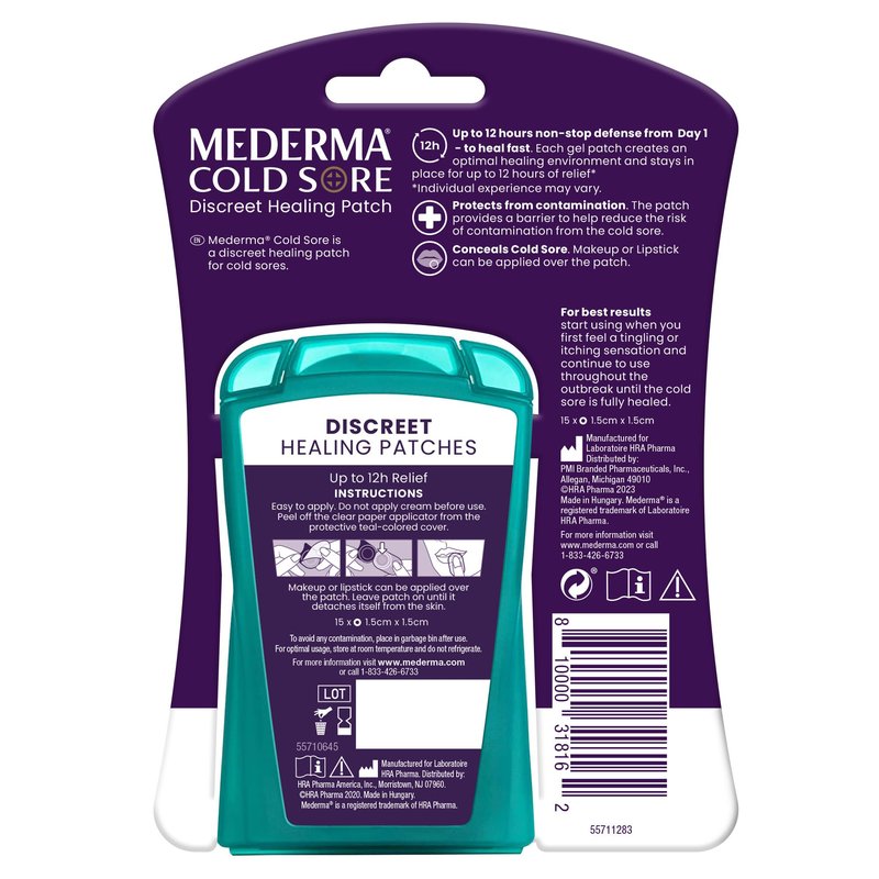 Mederma Cold Sore Discreet Patch - Hydrocolloid Gel, Relieves Redness & Swelling, Conceals Cold Sores