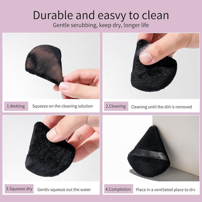 Skiennix 24Pcs Triangle Powder Puffs - Black & Pink Makeup Applicators for Flawless Foundation