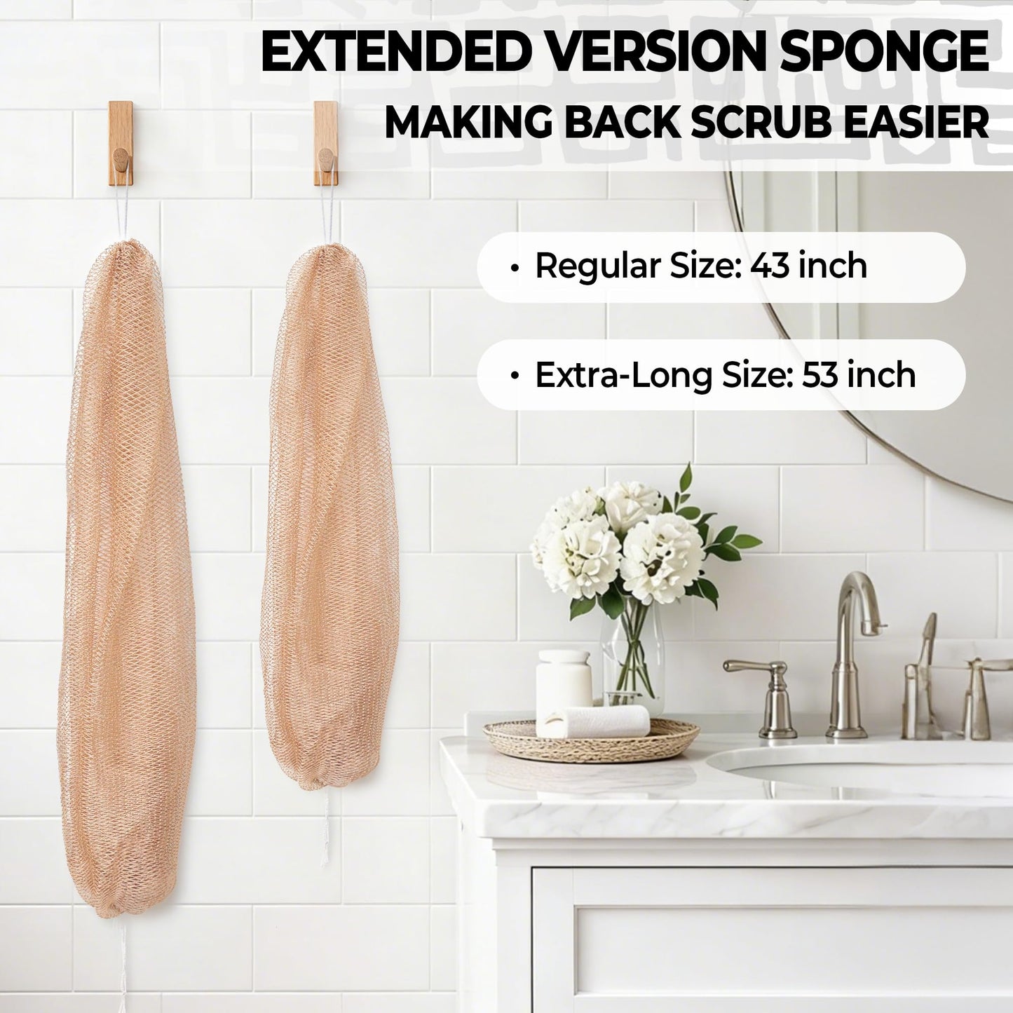 African Net Sponge Authentic - 2 Pieces 52IN Stretched Length Exfoliating Body Scrubber Bath Sponge - Loofah Washcloth Back Scrub for Shower Body Exfoliator