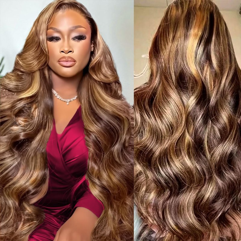 Skiennix 30-Inch Honey Blonde Ombre Body Wave Lace Front Wig - 220 Density, Pre-Plucked, 13x6 HD Lace