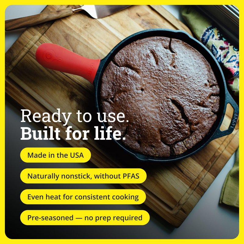 Lodge Seasoned Cast Iron Skillet 12 Inches - Quality Frying Pan for the Stove, Oven, Grill & Campfire - Includes Silicone Hot Handle Holder - Non-Toxic, Nonstick & Long-Lasting