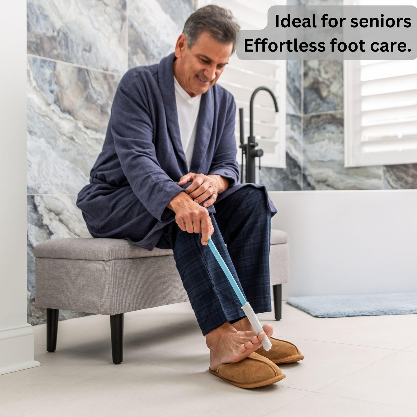 Burlingham's Toe and Foot Towel Brush with Reusable Drying Covers Long 17” Handle for Cleaning Between Toes, Soft Skin Exfoliation,for Seniors, Adults, Kids (Toe Towel Brush + 3 Covers)