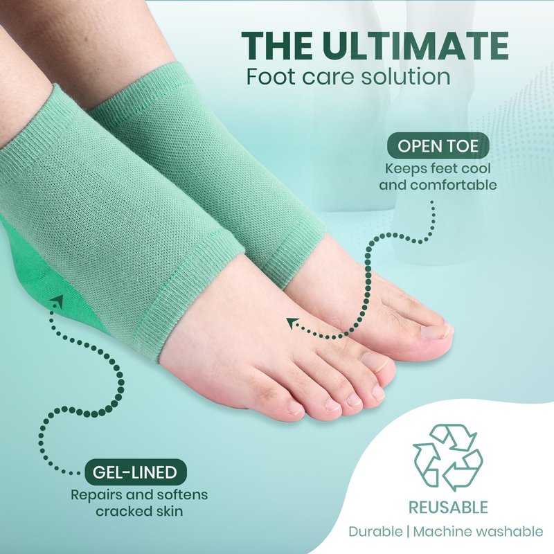 Moisturizing Socks for Dry Cracked Heel Treatment, 4-Pack Gel Heel Socks, Foot Care Spa & Pedicure Socks – Gifts for Women - Silicone Socks for Cracked Feet Repair & Overnight Hydration