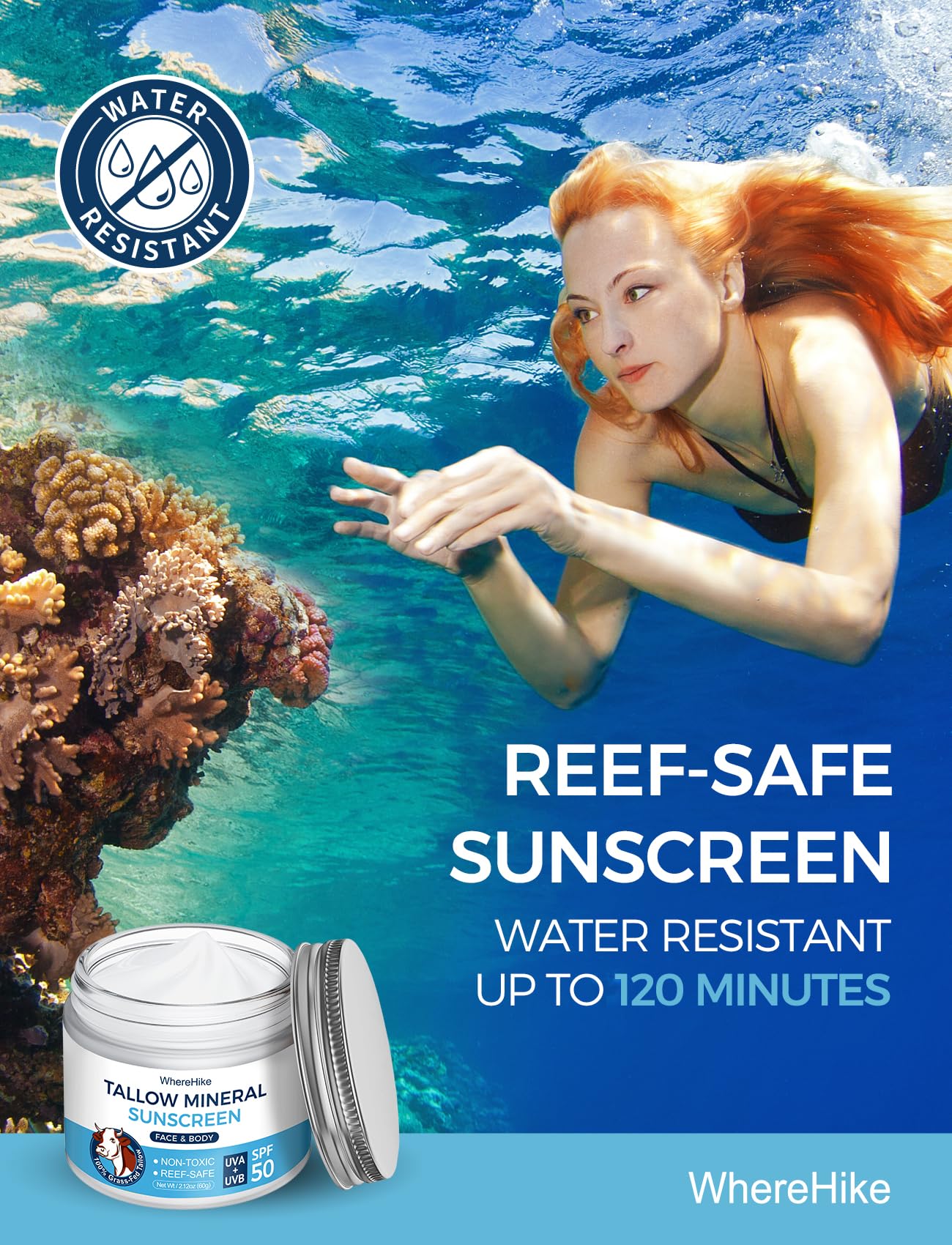 Stilip Organic Beef Tallow Sunscreen-SPF 50 with Zinc Oxide,Non-Toxic 2-in-1 Moisturizer & Mineral Sunblock | Reef Safe, Chemical-Free,Lightweight, Clean Formula for Sensitive Skin Natural Sunscreen.