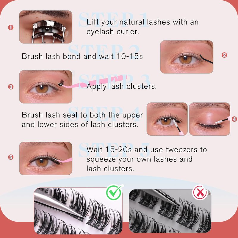 Lash Clusters Natural Look 8-10-12MM Short Cluster Eyelash Extensions for Clean Girl Makeup Wispy Eyelash Clusters C-curly Individual Lashes Thin Lash Band by Newcally