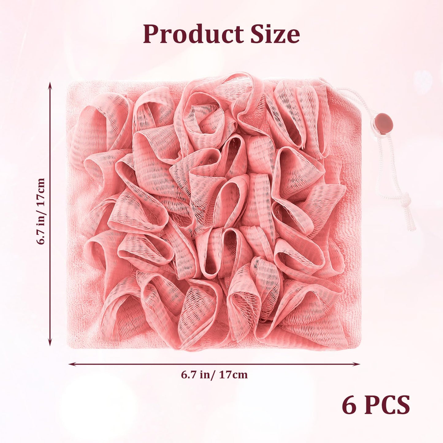 6 Pack Washcloth Loofah Combo, 2 in 1 Drawstring Loofah Sponge with Bar Soap Pocket Exfoliation Mesh Shower Puff Ball for Body Wash Cleansing and Smooth Skin (6 Colors, 6.7 x 6.7 Inch)
