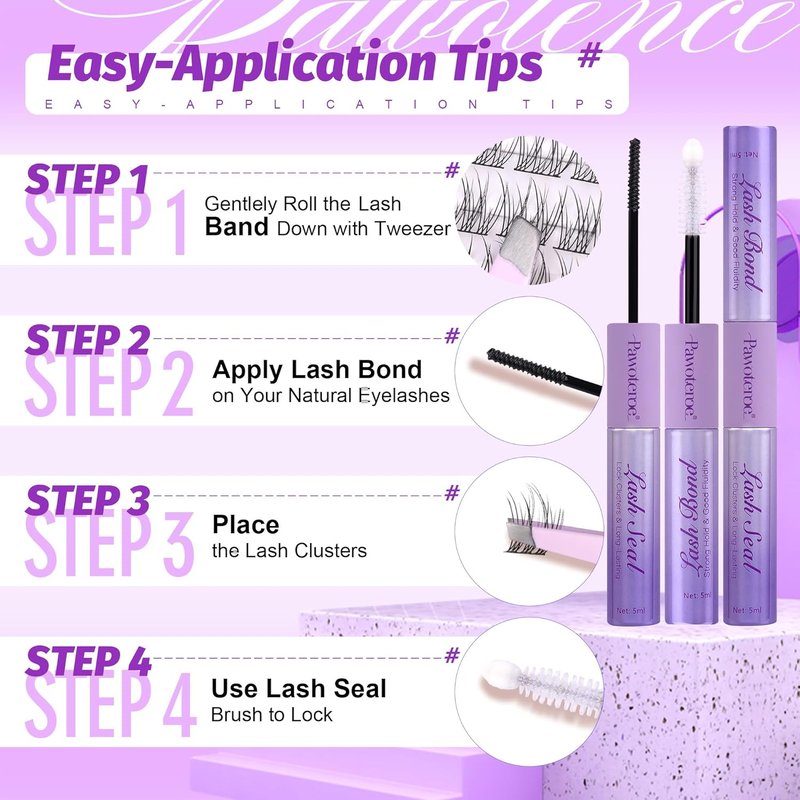 Pawotence Wispy Lash Clusters Kit Cat Eye Lash Extension Kit 180pcs Natural Individual Lashes Left Right Cluster Eyelash Extensions Kit with Lash Bond and Seal, Lash Tweezers for Self Application