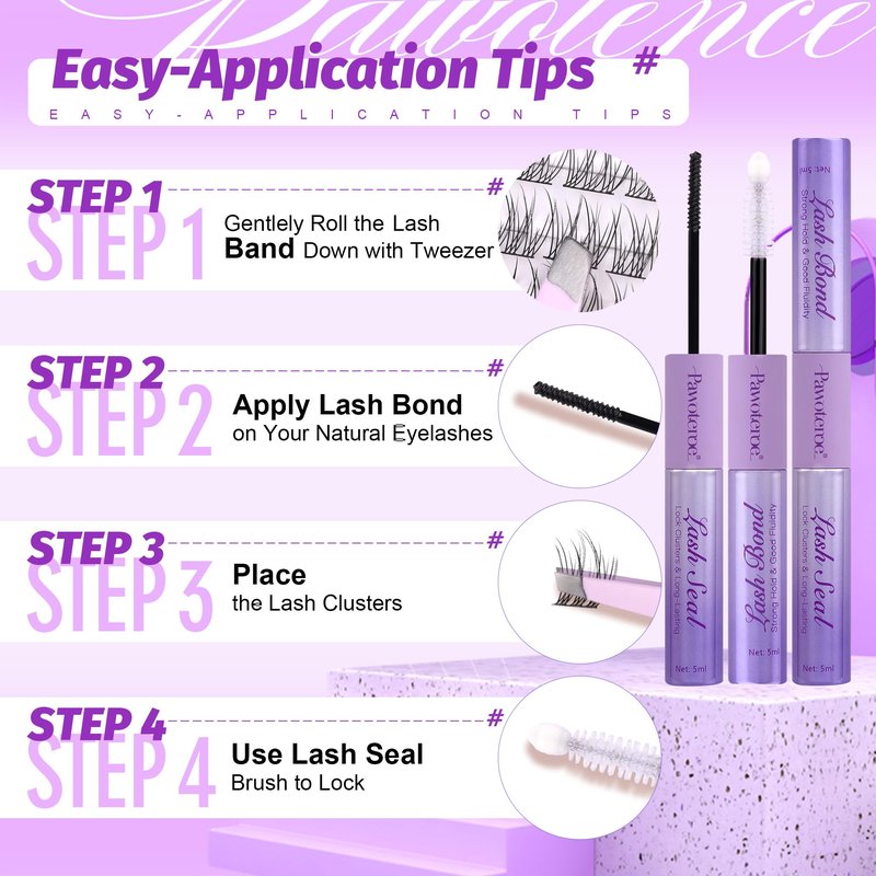 Pawotence Lash Extension Kit Lash Clusters Multi-types Individual Lashes Natural Bottom, Light Volume, 20D 30D Clusters Eyelash Extension Kit with Lash Bond and Seal, Lash Applicator for Self Use