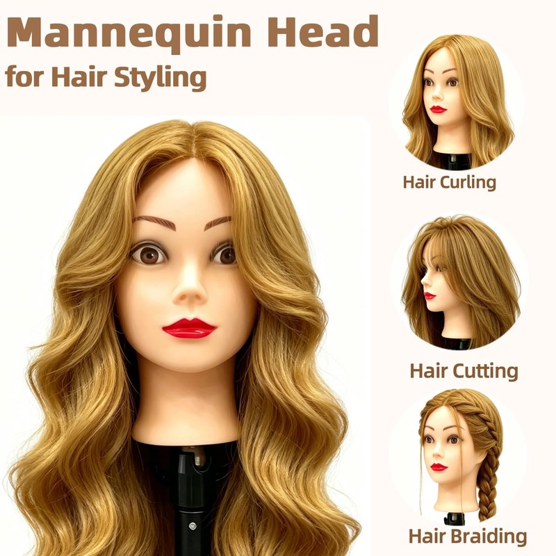 26"-28" Light Auburn Hair Mannequin Head Practicing Braiding, Cosmetology Mannequin Head with Hair for Styling, Training Doll Head for Group Practice Braids Skills and Have Fun