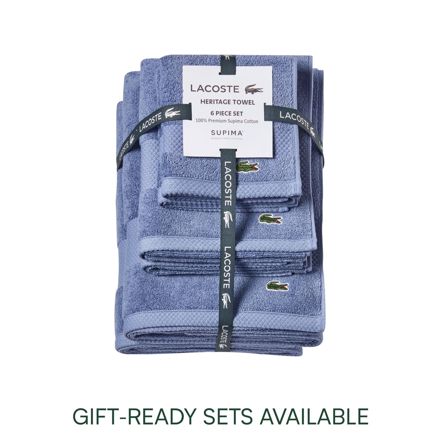 Lacoste Heritage 100% Supima Cotton Wash Cloth, Light Denim, 13" x 13" – Highly Absorbent & Quick Drying, Premium Super Soft Bath Towel, Bathroom Essential, Gift for All Occasions, Machine Washable